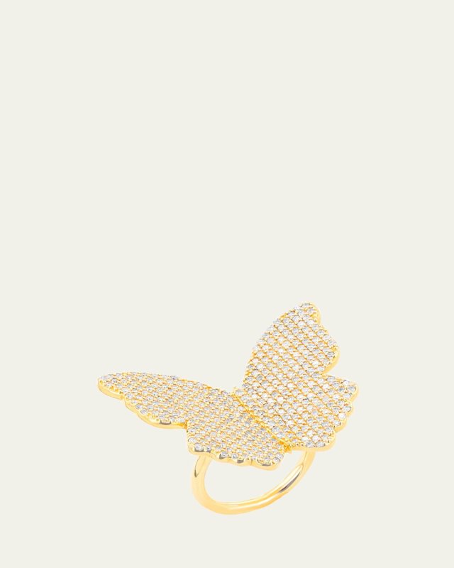 14K Yellow Gold Large Pave Diamond Butterfly Ring